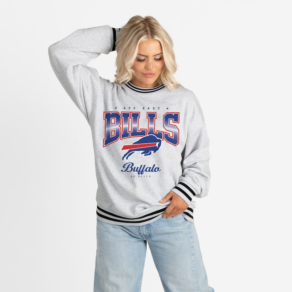 Buffalo Bills Gameday Couture Women's Oversized Gridiron Drive Ringer Stripe Sweatshirt Ash/Black - NFL
