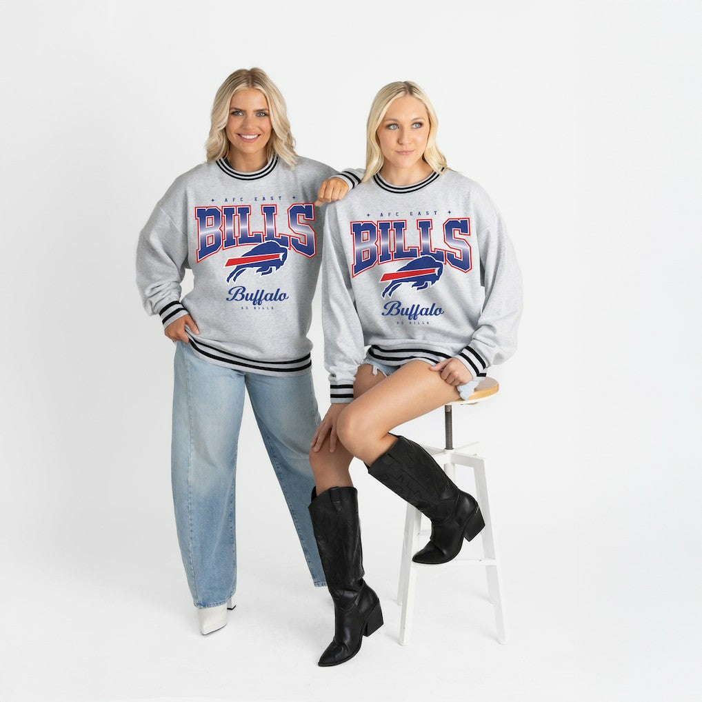 Buffalo Bills Gameday Couture Women's Oversized Gridiron Drive Ringer Stripe Sweatshirt Ash/Black - NFL