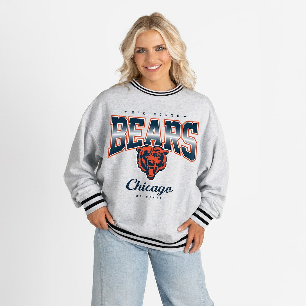 Chicago Bears Gameday Couture Women's Oversized Gridiron Drive Ringer Stripe Sweatshirt Ash/Black - NFL