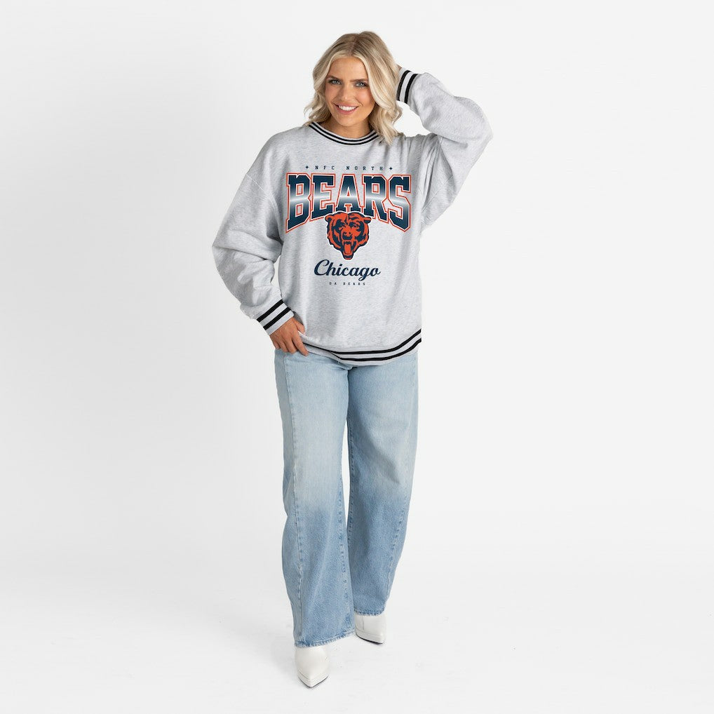 Chicago Bears Gameday Couture Women's Oversized Gridiron Drive Ringer Stripe Sweatshirt Ash/Black - NFL