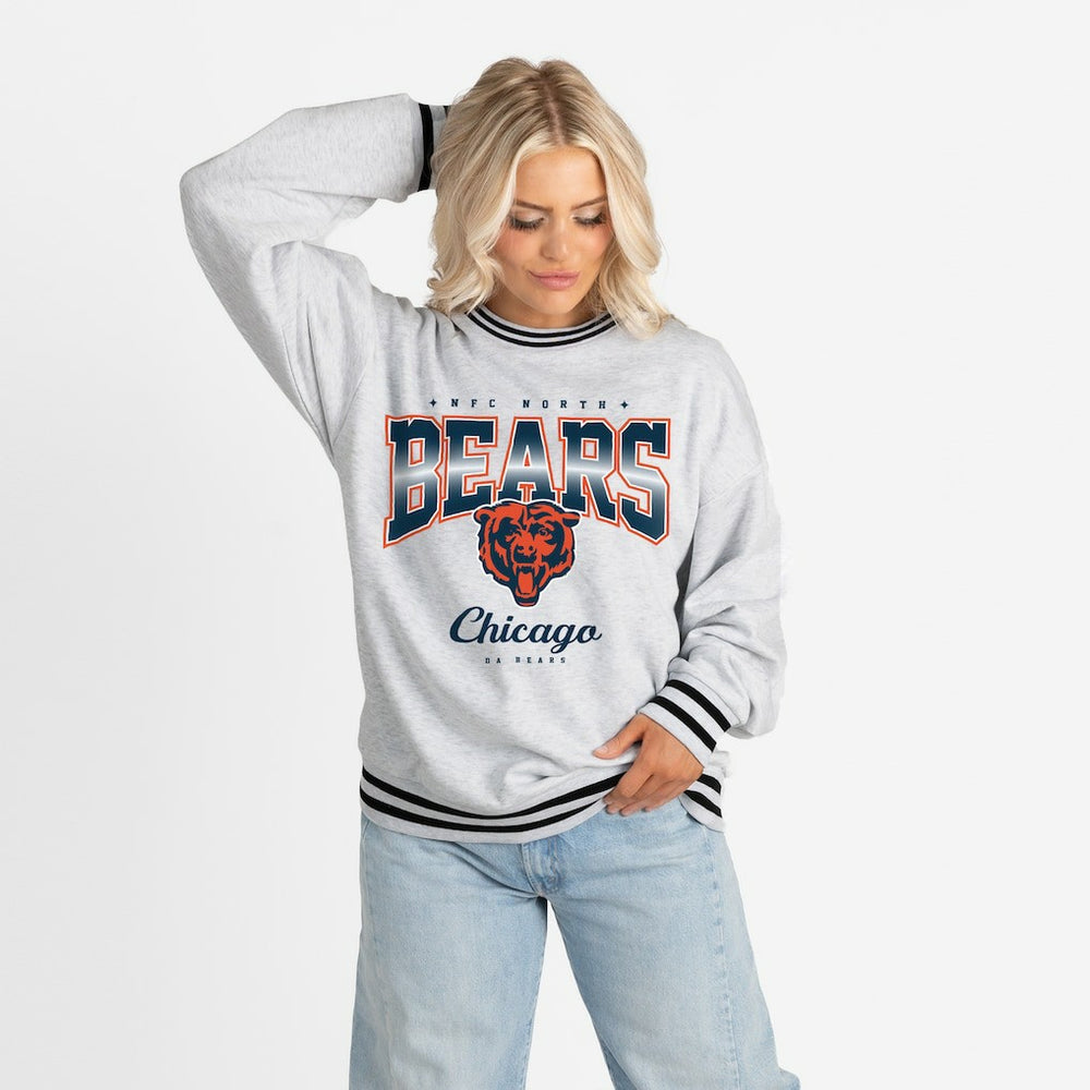 Chicago Bears Gameday Couture Women's Oversized Gridiron Drive Ringer Stripe Sweatshirt Ash/Black - NFL