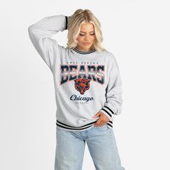 Chicago Bears Gameday Couture Women's Oversized Gridiron Drive Ringer Stripe Sweatshirt Ash/Black - NFL