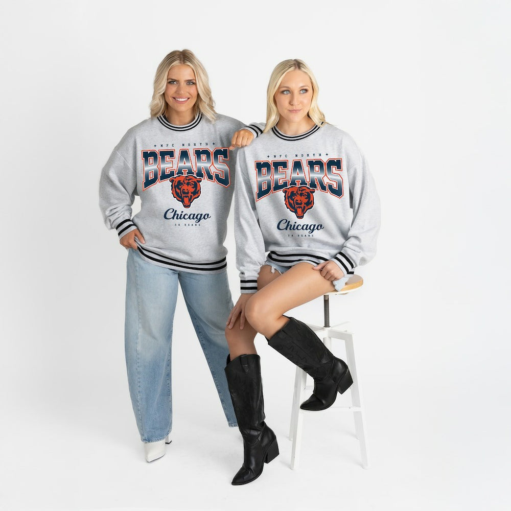 Chicago Bears Gameday Couture Women's Oversized Gridiron Drive Ringer Stripe Sweatshirt Ash/Black - NFL