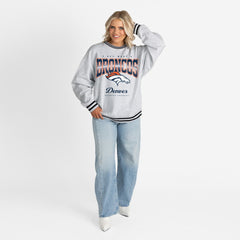 Denver Broncos Gameday Couture Women's Oversized Gridiron Drive Ringer Stripe Sweatshirt Ash/Black - NFL
