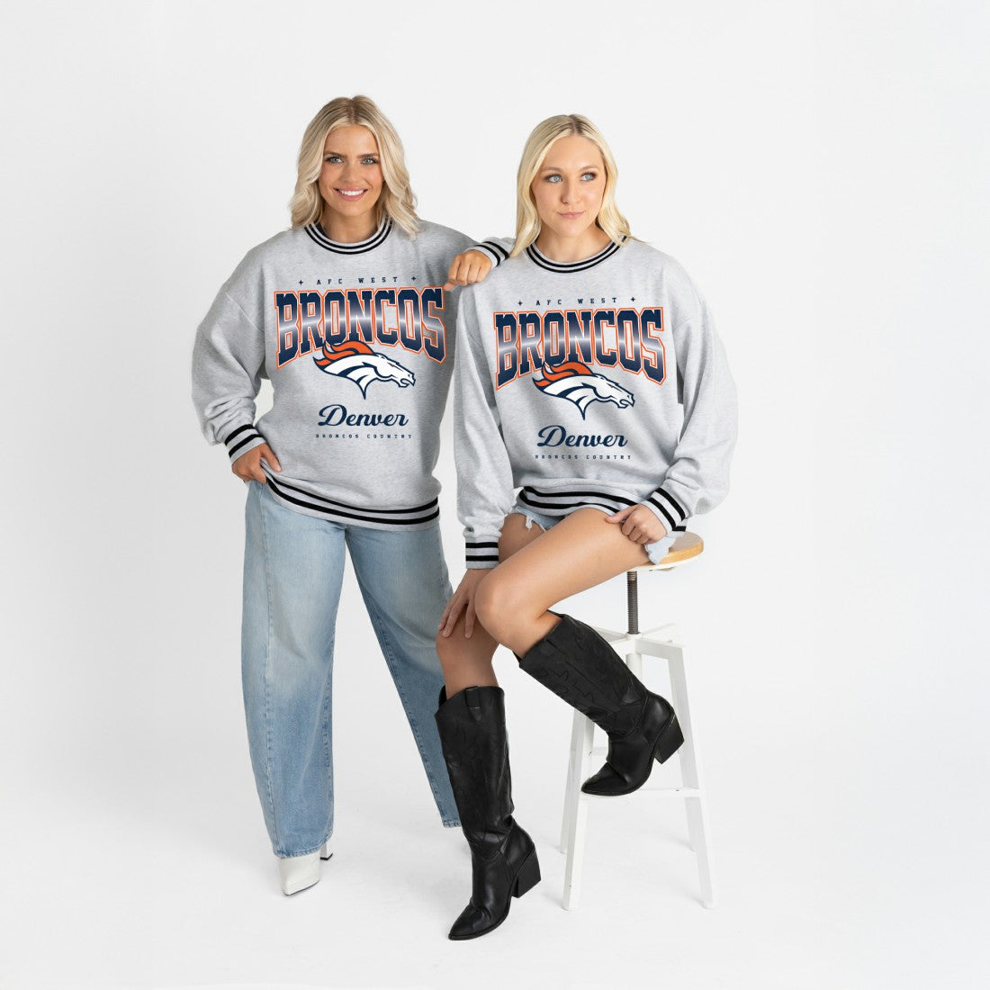 Denver Broncos Gameday Couture Women's Oversized Gridiron Drive Ringer Stripe Sweatshirt Ash/Black - NFL