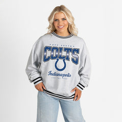 Indianapolis Colts Gameday Couture Women's Oversized Gridiron Drive Ringer Stripe Sweatshirt Ash/Black - NFL