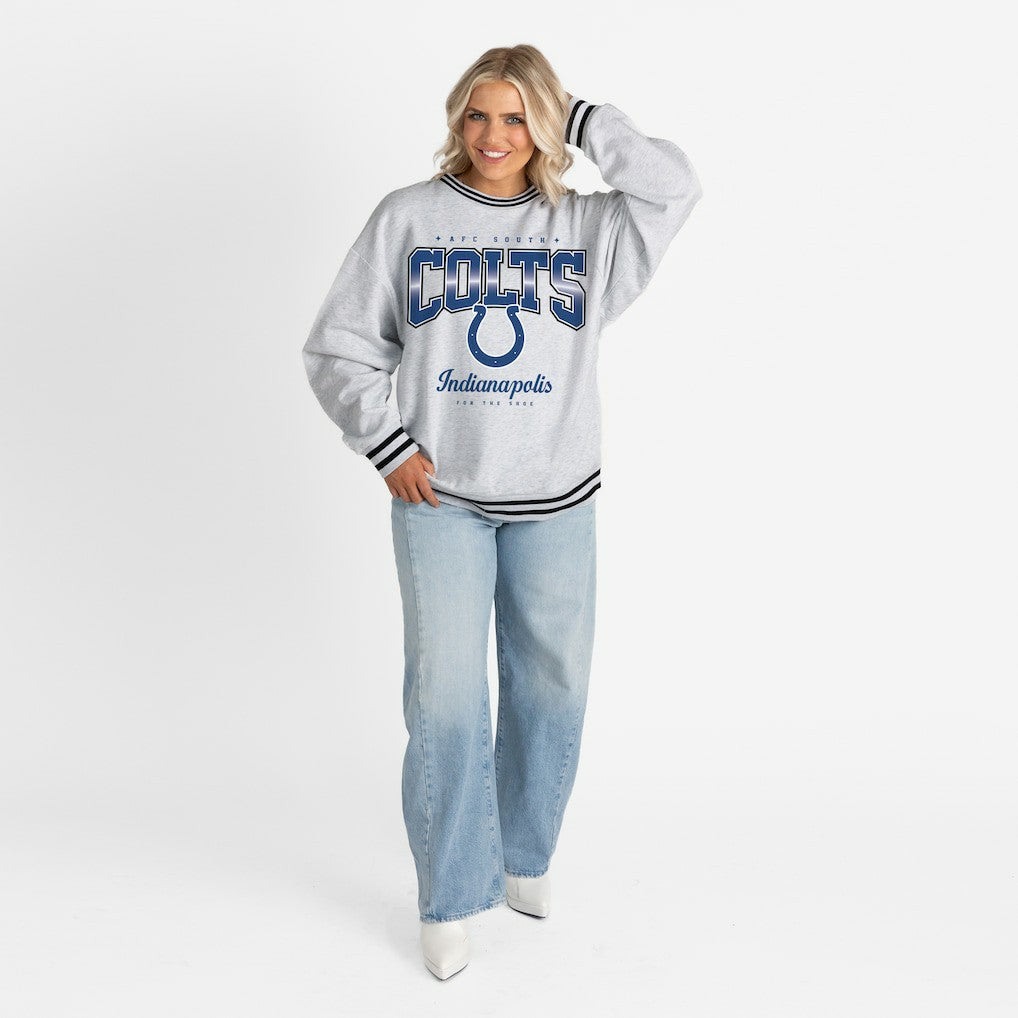 Indianapolis Colts Gameday Couture Women's Oversized Gridiron Drive Ringer Stripe Sweatshirt Ash/Black - NFL