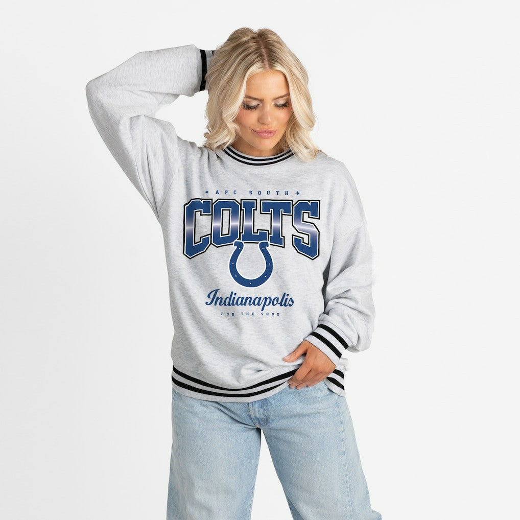 Indianapolis Colts Gameday Couture Women's Oversized Gridiron Drive Ringer Stripe Sweatshirt Ash/Black - NFL