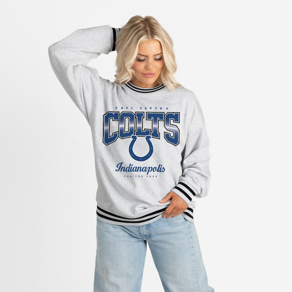 Indianapolis Colts Gameday Couture Women's Oversized Gridiron Drive Ringer Stripe Sweatshirt Ash/Black - NFL