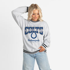Indianapolis Colts Gameday Couture Women's Oversized Gridiron Drive Ringer Stripe Sweatshirt Ash/Black - NFL