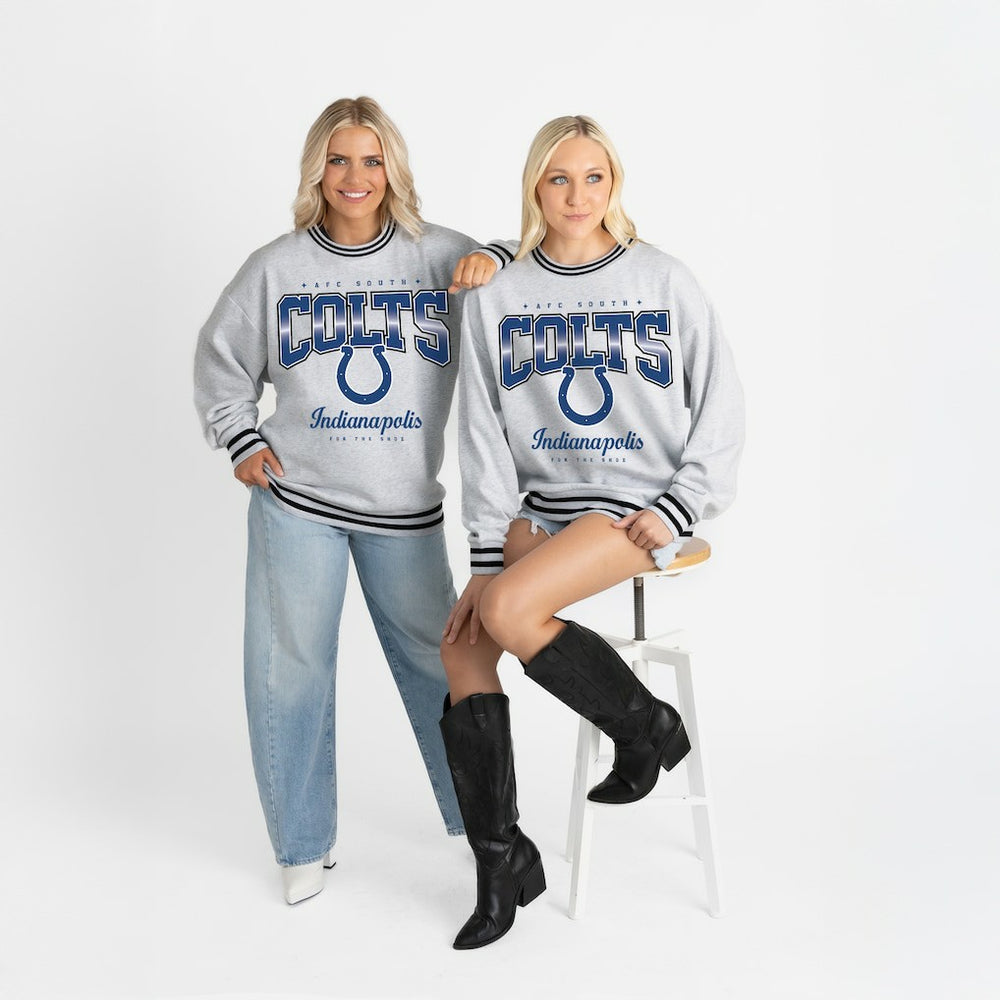 Indianapolis Colts Gameday Couture Women's Oversized Gridiron Drive Ringer Stripe Sweatshirt Ash/Black - NFL
