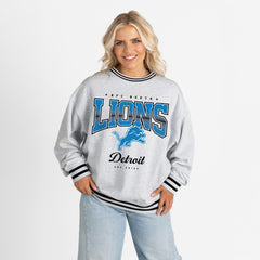 Detroit Lions Gameday Couture Women's Oversized Gridiron Drive Ringer Stripe Sweatshirt Ash/Black - NFL