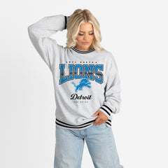 Detroit Lions Gameday Couture Women's Oversized Gridiron Drive Ringer Stripe Sweatshirt Ash/Black - NFL