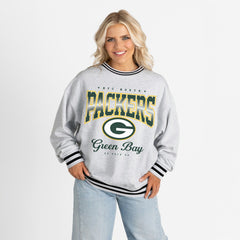 Green Bay Packers Gameday Couture Women's Oversized Gridiron Drive Ringer Stripe Sweatshirt Ash/Black - NFL