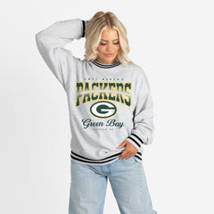 Green Bay Packers Gameday Couture Women's Oversized Gridiron Drive Ringer Stripe Sweatshirt Ash/Black - NFL
