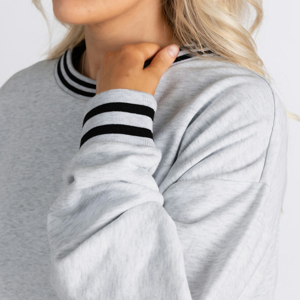 Green Bay Packers Gameday Couture Women's Oversized Gridiron Drive Ringer Stripe Sweatshirt Ash/Black - NFL