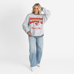 Kansas City Chiefs Gameday Couture Women's Oversized Gridiron Drive Ringer Stripe Sweatshirt Ash/Black - NFL