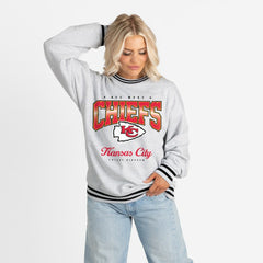 Kansas City Chiefs Gameday Couture Women's Oversized Gridiron Drive Ringer Stripe Sweatshirt Ash/Black - NFL
