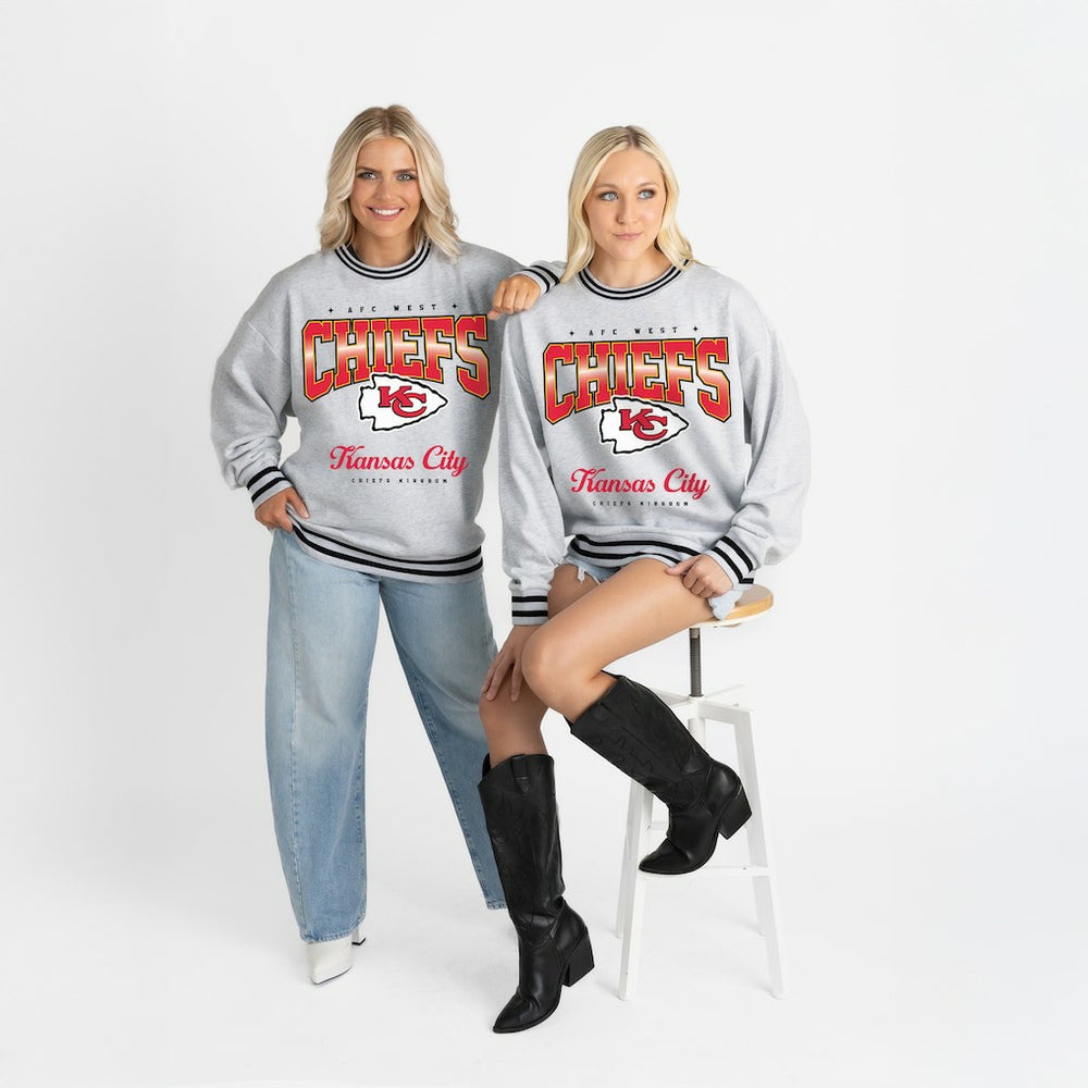 Kansas City Chiefs Gameday Couture Women's Oversized Gridiron Drive Ringer Stripe Sweatshirt Ash/Black - NFL