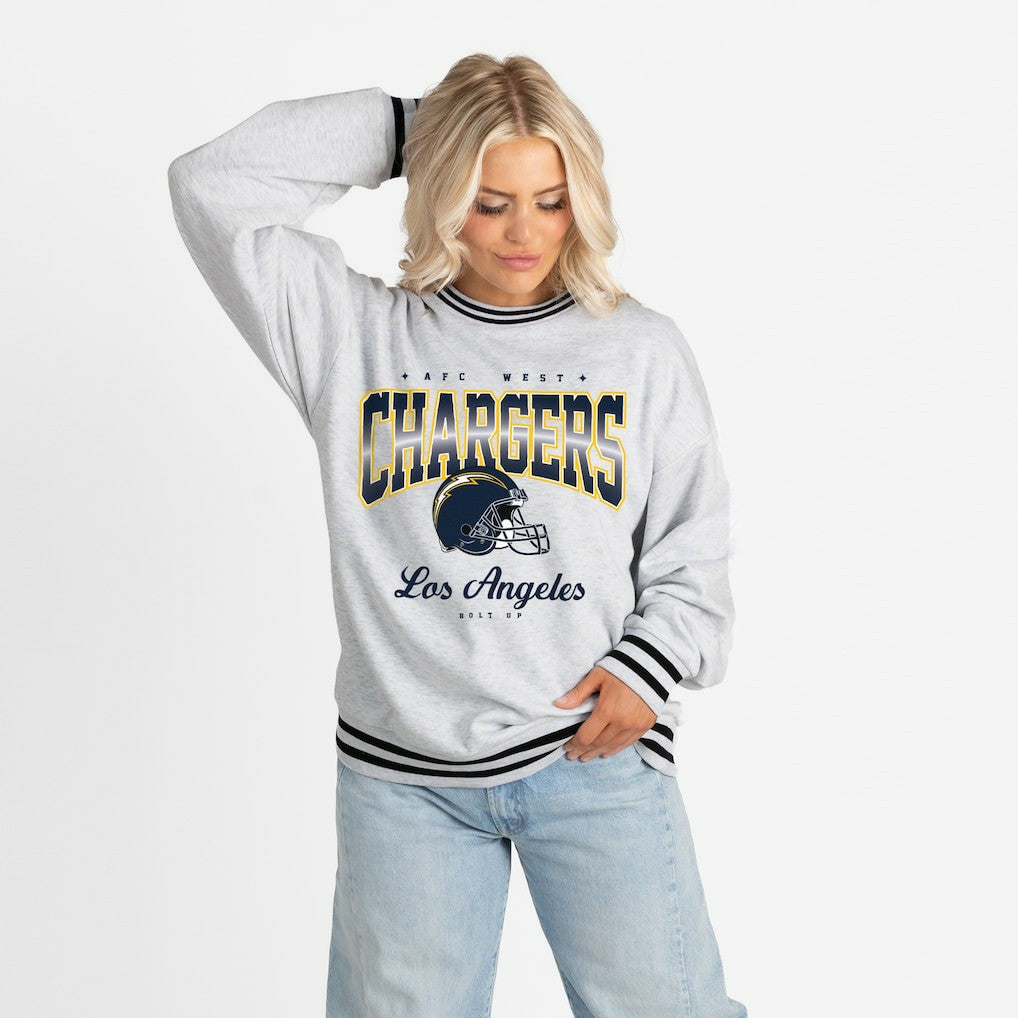 Los Angeles Chargers Gameday Couture Women's Oversized Gridiron Drive Ringer Stripe Sweatshirt Ash/Black - NFL