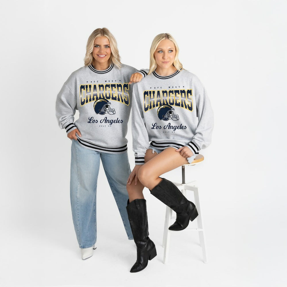 Los Angeles Chargers Gameday Couture Women's Oversized Gridiron Drive Ringer Stripe Sweatshirt Ash/Black - NFL