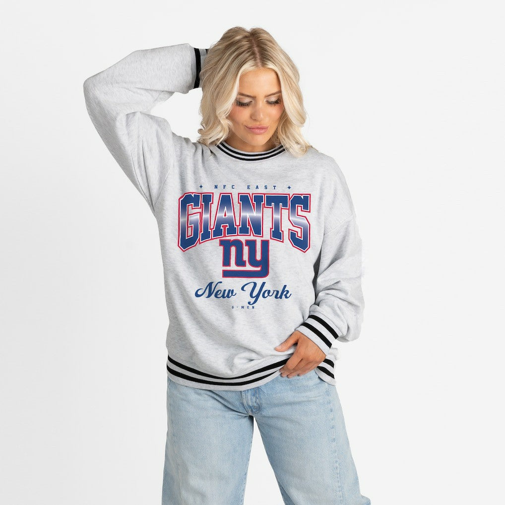 New York Giants Gameday Couture Women's Oversized Gridiron Drive Ringer Stripe Sweatshirt Ash/Black - NFL