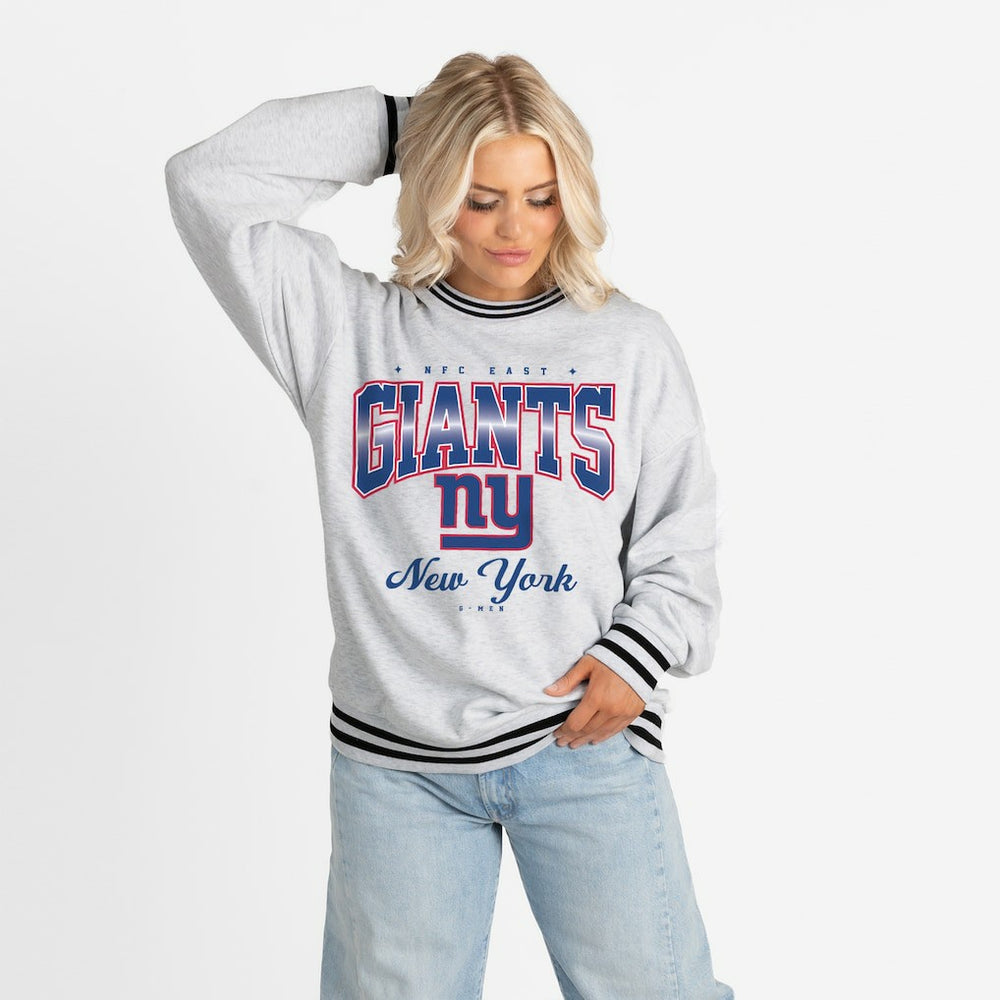 New York Giants Gameday Couture Women's Oversized Gridiron Drive Ringer Stripe Sweatshirt Ash/Black - NFL