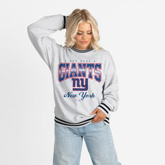 New York Giants Gameday Couture Women's Oversized Gridiron Drive Ringer Stripe Sweatshirt Ash/Black - NFL