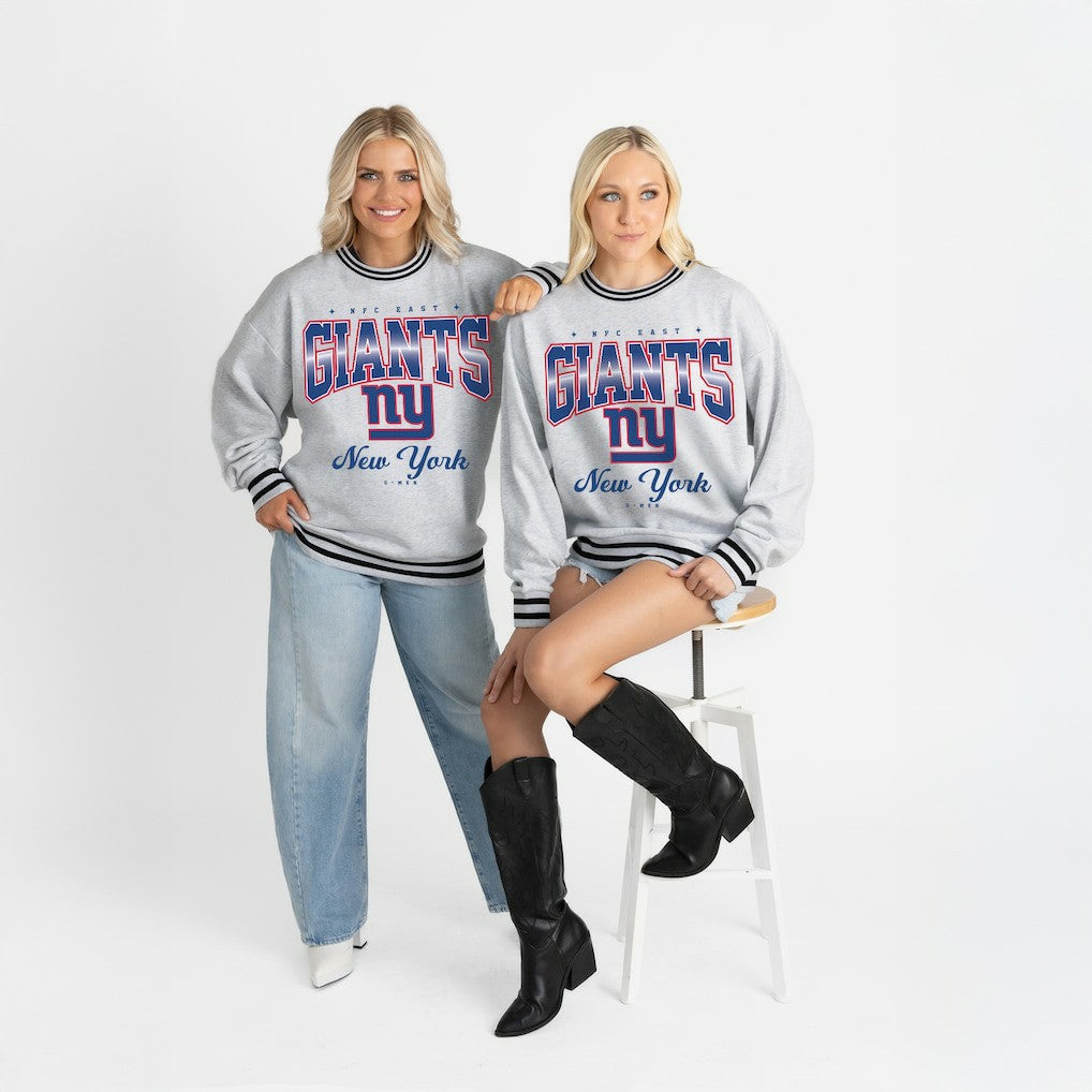 New York Giants Gameday Couture Women's Oversized Gridiron Drive Ringer Stripe Sweatshirt Ash/Black - NFL