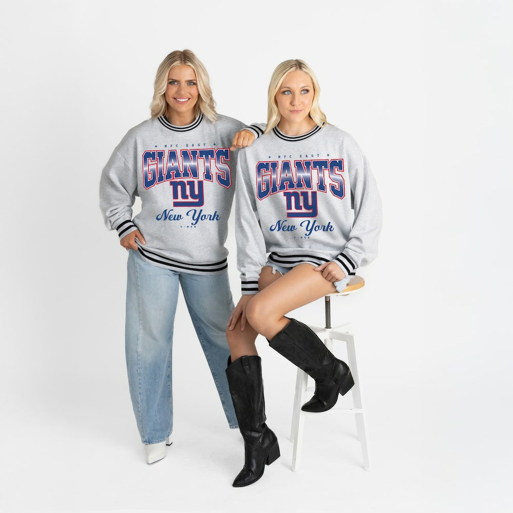New York Giants Gameday Couture Women's Oversized Gridiron Drive Ringer Stripe Sweatshirt Ash/Black - NFL