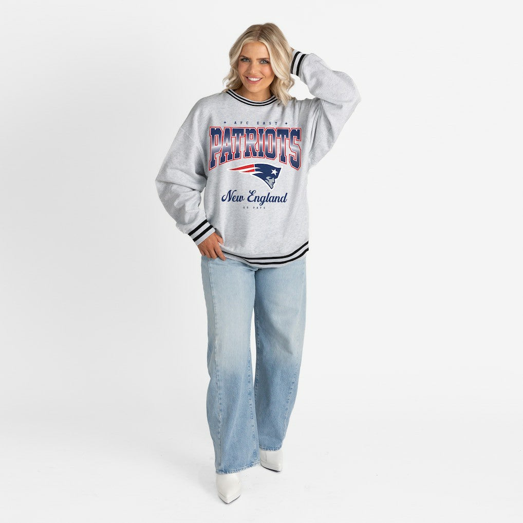 New England Patriots Gameday Couture Women's Oversized Gridiron Drive Ringer Stripe Sweatshirt Ash/Black - NFL