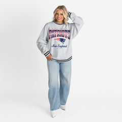 New England Patriots Gameday Couture Women's Oversized Gridiron Drive Ringer Stripe Sweatshirt Ash/Black - NFL