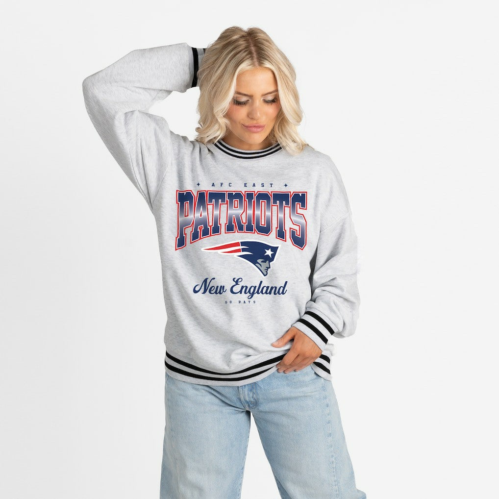 New England Patriots Gameday Couture Women's Oversized Gridiron Drive Ringer Stripe Sweatshirt Ash/Black - NFL
