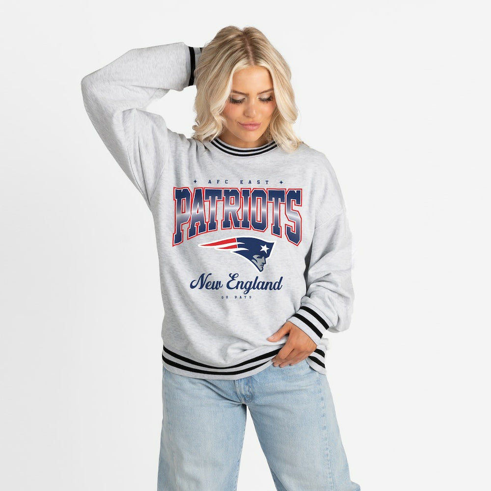 New England Patriots Gameday Couture Women's Oversized Gridiron Drive Ringer Stripe Sweatshirt Ash/Black - NFL