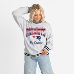 New England Patriots Gameday Couture Women's Oversized Gridiron Drive Ringer Stripe Sweatshirt Ash/Black - NFL