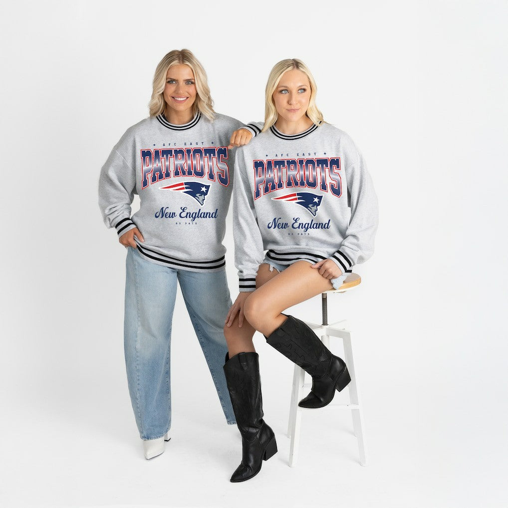 New England Patriots Gameday Couture Women's Oversized Gridiron Drive Ringer Stripe Sweatshirt Ash/Black - NFL