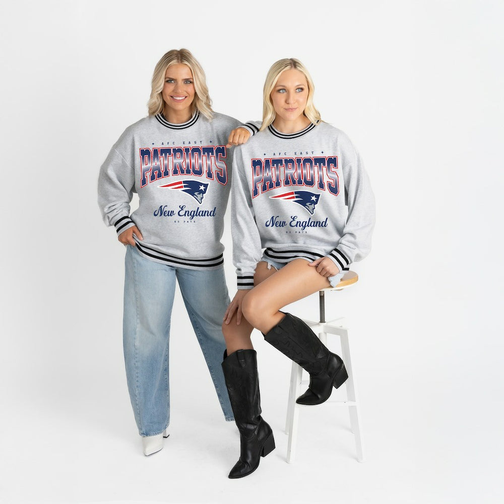 New England Patriots Gameday Couture Women's Oversized Gridiron Drive Ringer Stripe Sweatshirt Ash/Black - NFL