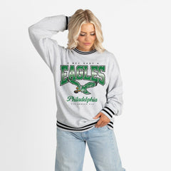 Philadelphia Eagles Gameday Couture Women's Oversized Gridiron Drive Ringer Stripe Sweatshirt Ash/Black - NFL