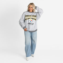 Pittsburgh Steelers Gameday Couture Women's Oversized Gridiron Drive Ringer Stripe Sweatshirt Ash/Black - NFL