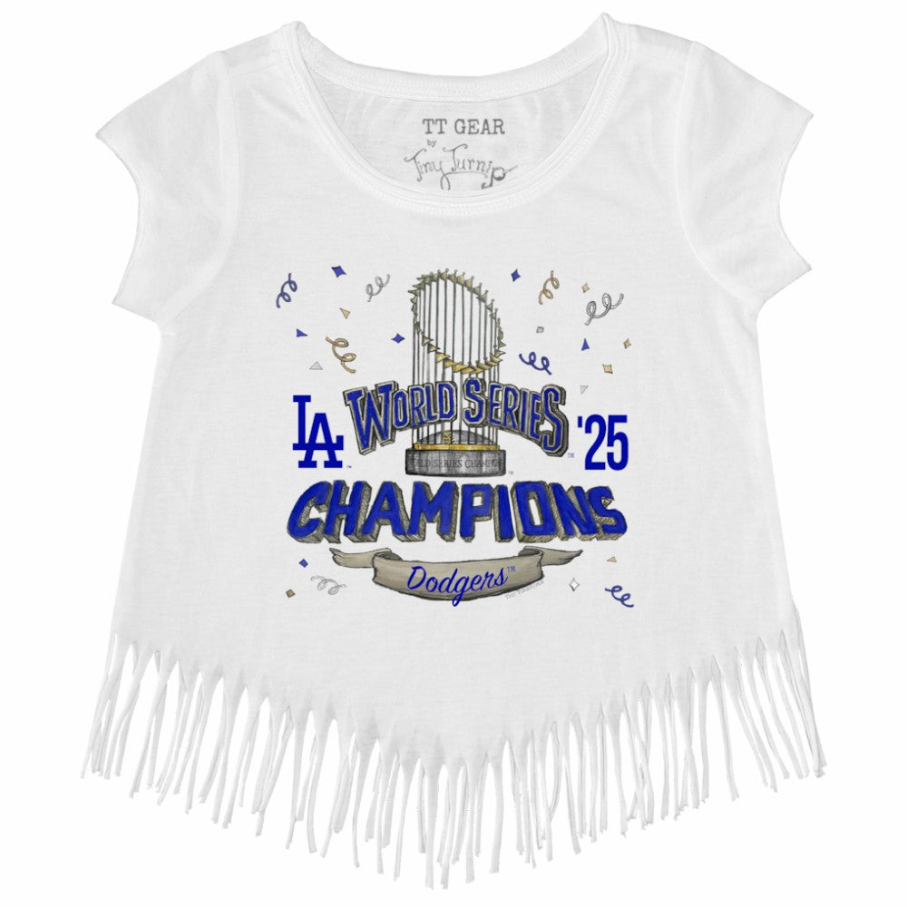 Los Angeles Dodgers Tiny Turnip Girls Youth 2025 World Series Champions Parade Fringe T-Shirt discount