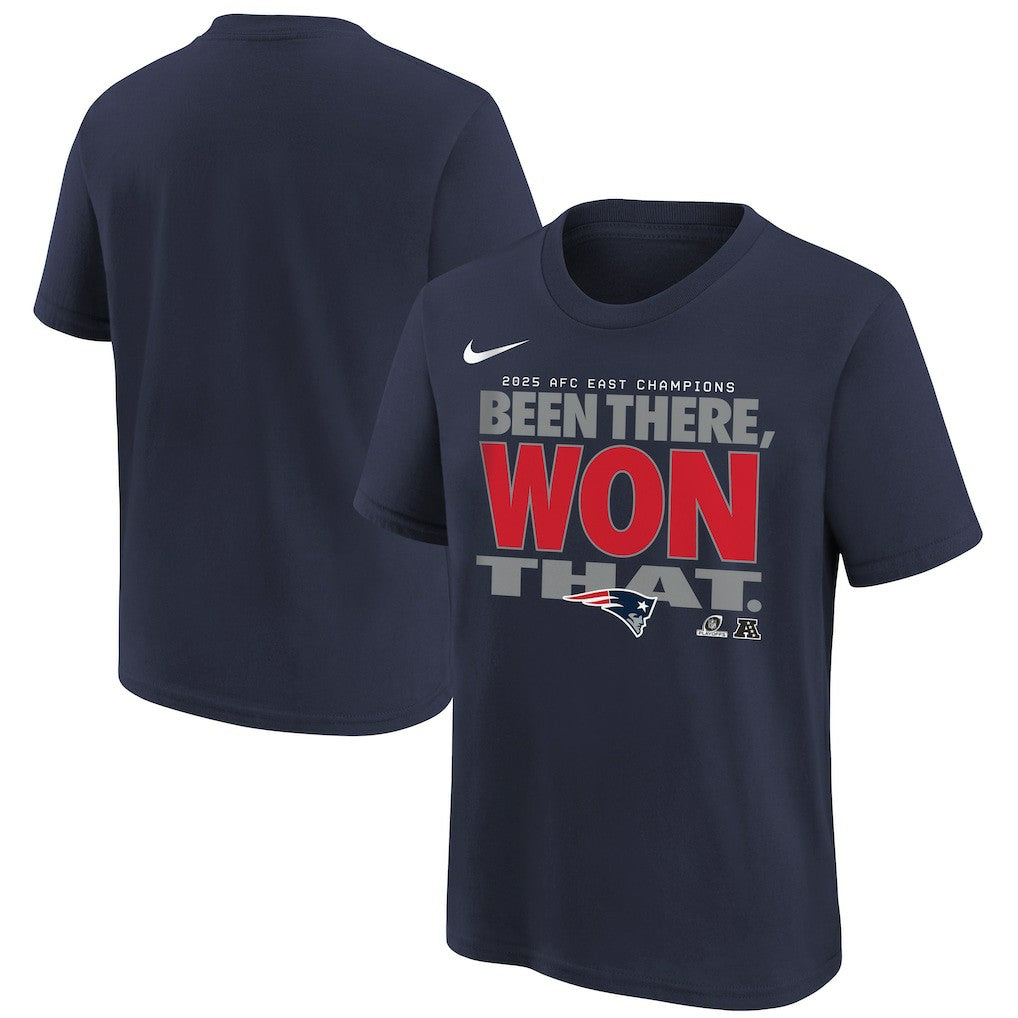 New England Patriots Youth 2025 AFC East Division Champions Locker Room Trophy Collection T-Shirt Navy - Nike