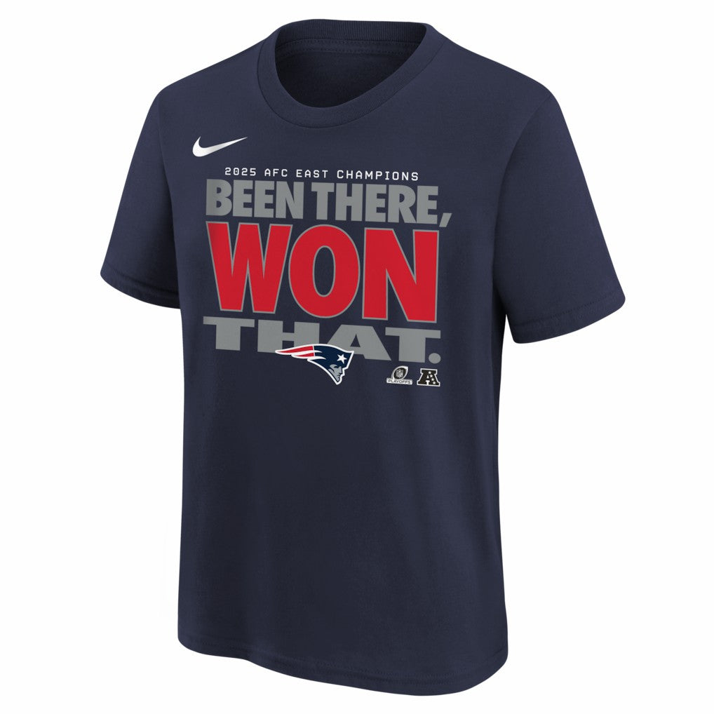 New England Patriots Youth 2025 AFC East Division Champions Locker Room Trophy Collection T-Shirt Navy - Nike