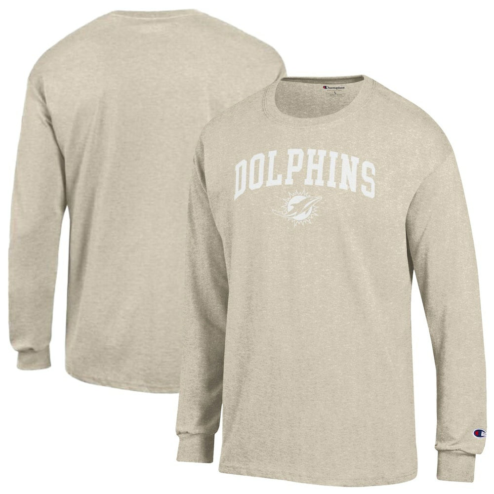 Miami Dolphins Champion White Ink Jersey Long Sleeve T-Shirt Oatmeal - NFL