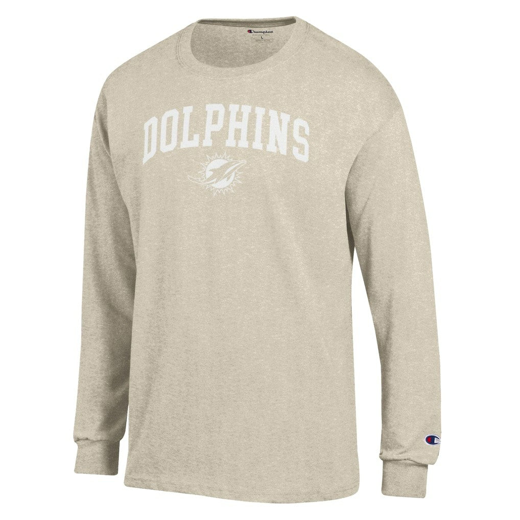 Miami Dolphins Champion White Ink Jersey Long Sleeve T-Shirt Oatmeal - NFL