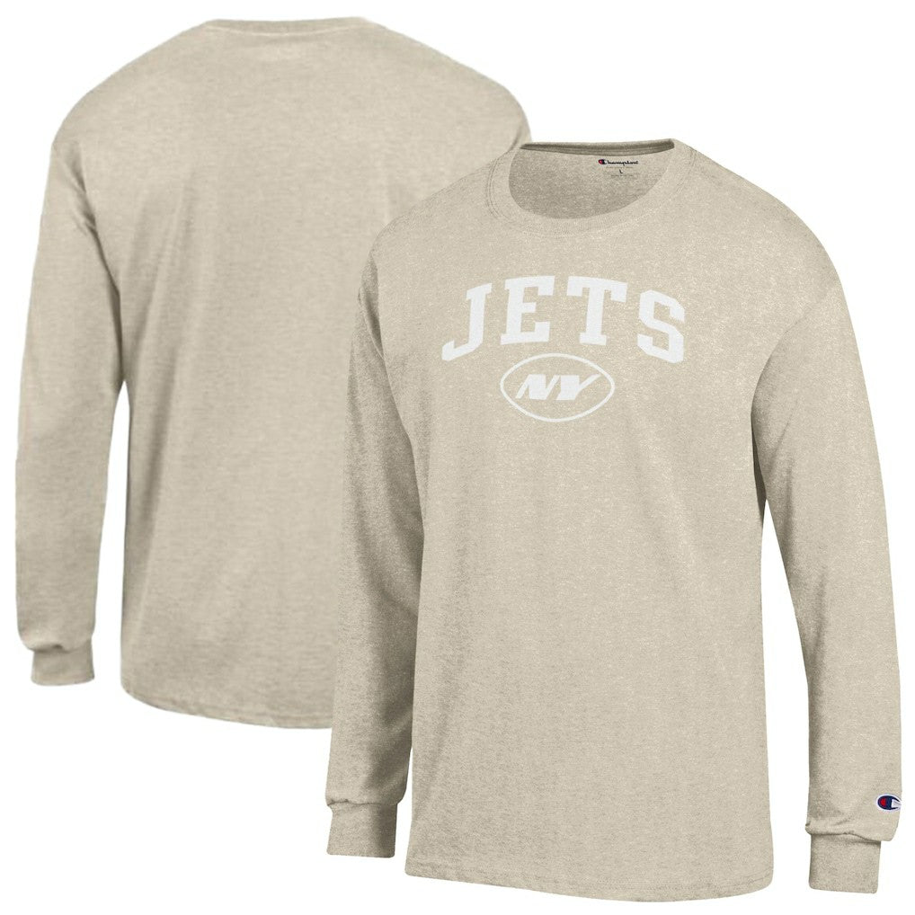 New York Jets Champion White Ink Jersey Long Sleeve T-Shirt Oatmeal - NFL