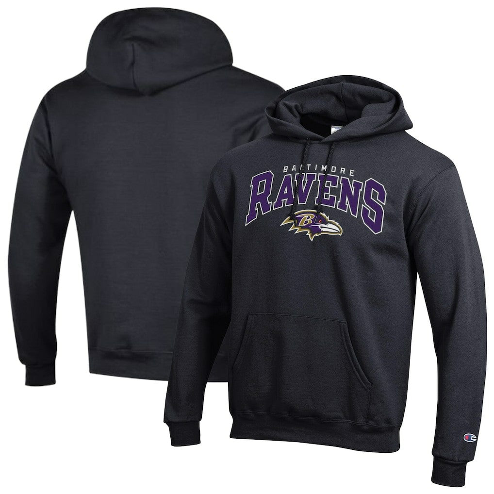 Baltimore Ravens Champion Powerblend Arch over Logo Hoodie Black - NFL