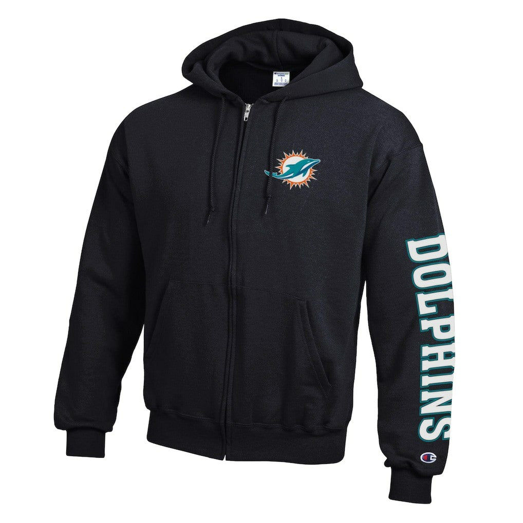 Miami Dolphins Champion Powerblend Fleece Full-Zip Hoodie Black - NFL