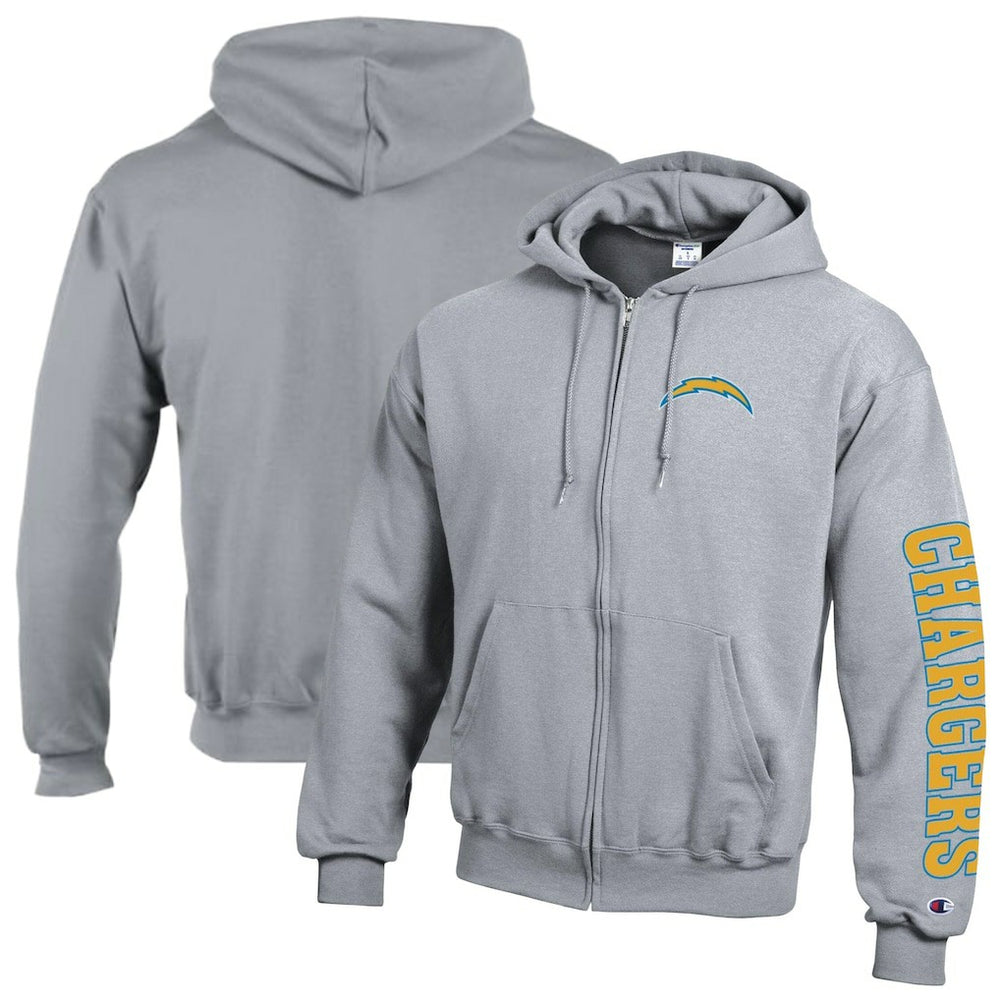 Los Angeles Chargers Champion Powerblend Fleece Full-Zip Hoodie Heather Gray - NFL