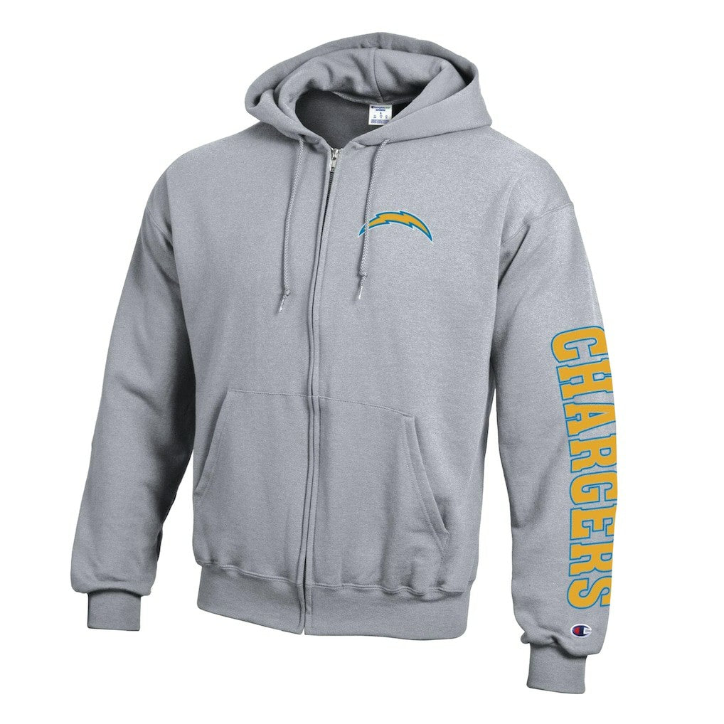 Los Angeles Chargers Champion Powerblend Fleece Full-Zip Hoodie Heather Gray - NFL