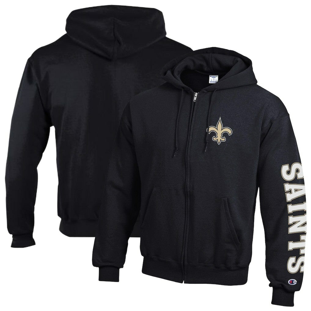 New Orleans Saints Champion Powerblend Fleece Full-Zip Hoodie Black - NFL